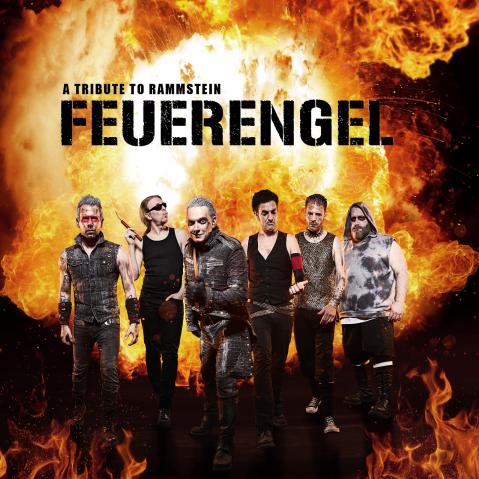 Das Plakat zeigt die Band „Feuerengel“ vor einem dramatischen, schwarzen Hintergrund, der von feurigen Effekten durchzogen ist. Flammen und leuchtende Glutstücke scheinen sich aus dem Hintergrund zu erheben und verleihen dem Bild eine kraftvolle, explosive Atmosphäre. Der Bandname „Feuerengel“ ist in auffälliger, feuriger Schrift platziert.