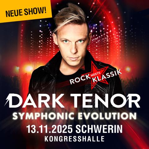 Plakatmotiv von „The Dark Tenor“, das ihn im Porträt zeigt: Sein Oberkörper ist nach vorn gerichtet, während er den Blick ernst und intensiv in die Kamera richtet. Der Hintergrund ist in kraftvollem Rot gehalten