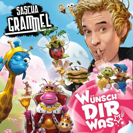 Karikatur von Sascha Grammel zur Show „Wünsch Dir was!“. Die Illustration zeigt den Comedian in einem humorvollen, gezeichneten Stil mit bunten Designelementen. Foto: PANTA Management GmbH.
