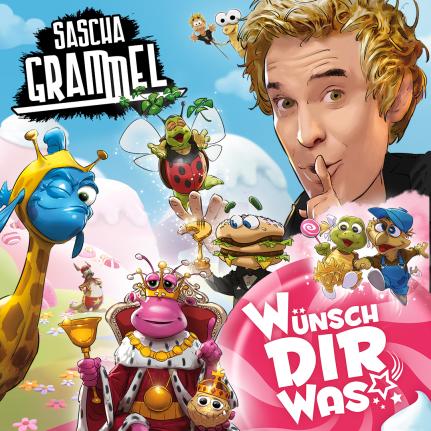 Karikatur von Sascha Grammel zur Show „Wünsch Dir was!“. Die Illustration zeigt den Comedian in einem humorvollen, gezeichneten Stil mit bunten Designelementen. Foto: PANTA Management GmbH.