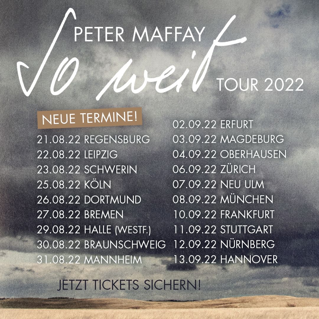 Peter Maffay & Band – “So weit” Tour: Neuer Termin am 23.08.2022 (verlegt vom 01.08.2020 & 16.09.2021 & 22.02.2022)